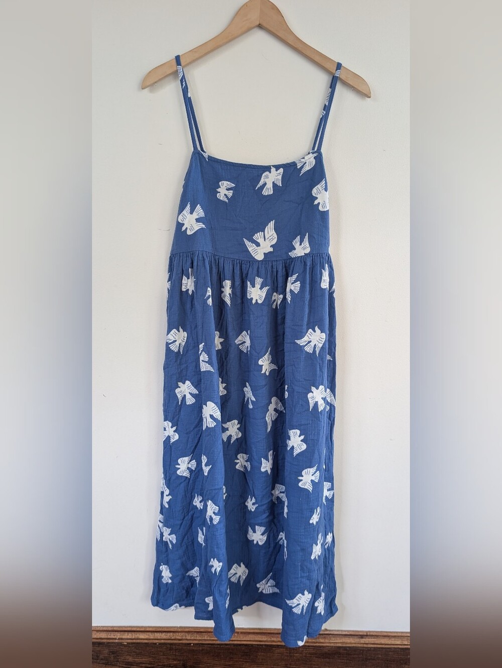 Hanna Andersson Dove Gull Print Muslin Sundress Midi M Medium Blue